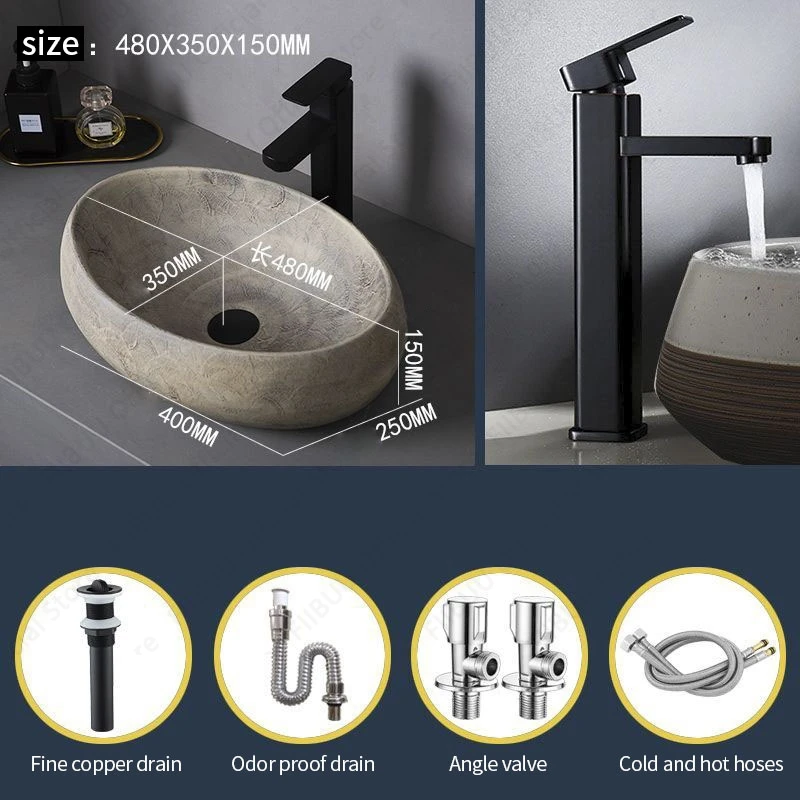 Ceramic Table Sink- Oval Above Counter Basin- Faucets Available- Many Shapes Available - Image 23