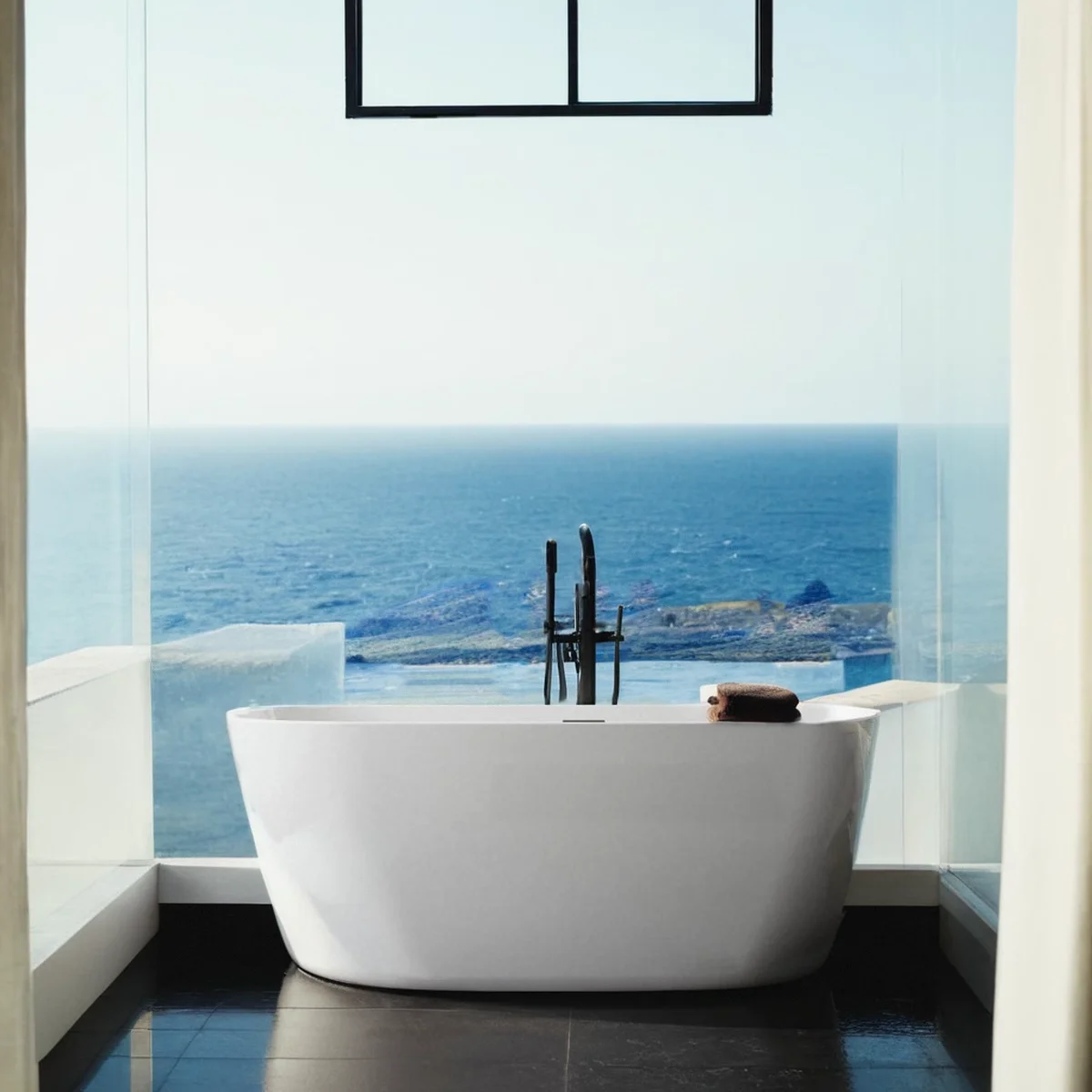 Sleek White Acrylic Freestanding Soaking Bathtub- Chrome Overflow and Drain - Image 3