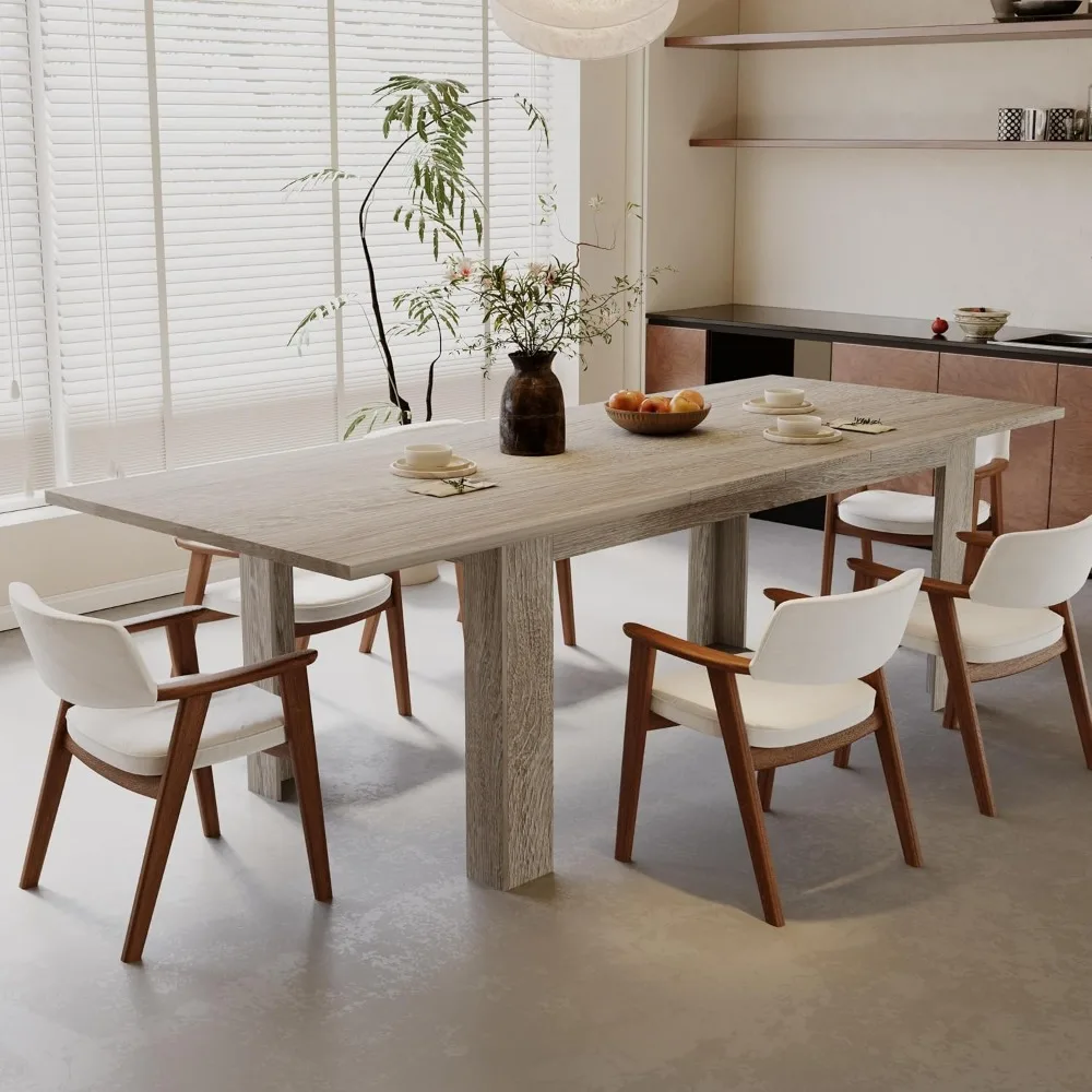 Expandable Dining Table for 6- 8 People, Rectangular Wooden Indoor Dinner Table- 2 Colors (Table Only) - Image 3