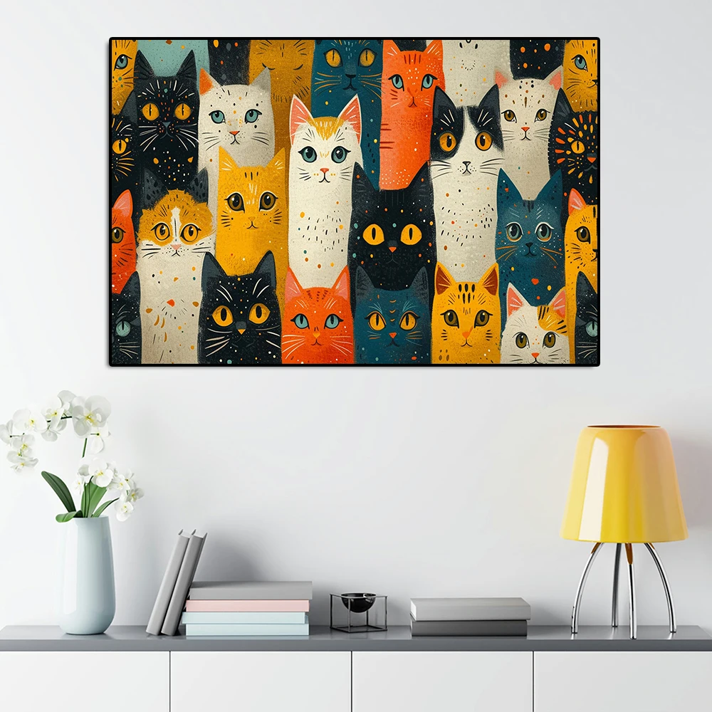 Abstract Cute Cat Portrait- Canvas Painting- Colorful Cat Print - Image 4