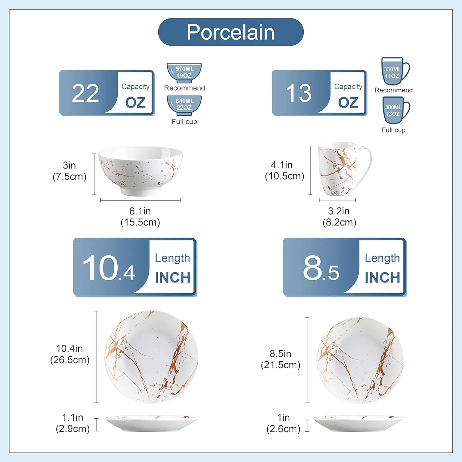 Set for 4- 16 Piece Porcelain Dish Set- Gold Splash Glaze- Porcelain Dinner Set with Mugs, - Image 5