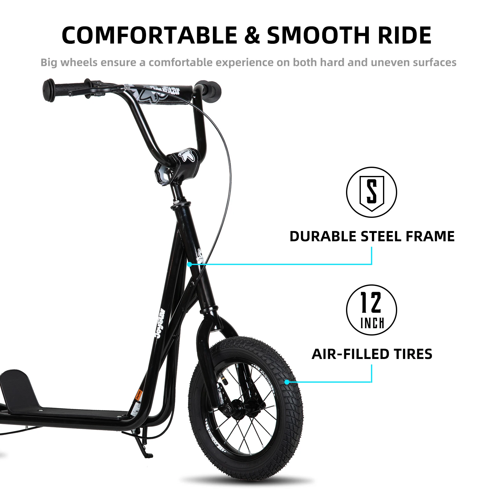 Kick Scooter for Ages 5 Years and Up- 12 Inch Front and Rear Wheel- Rear V-Brake and Adjustable Handlebar- 4 Colors - Image 3