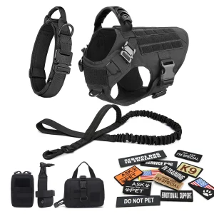 Large Dog Military Harness, Collar, Leash Bags, and Patches Set
