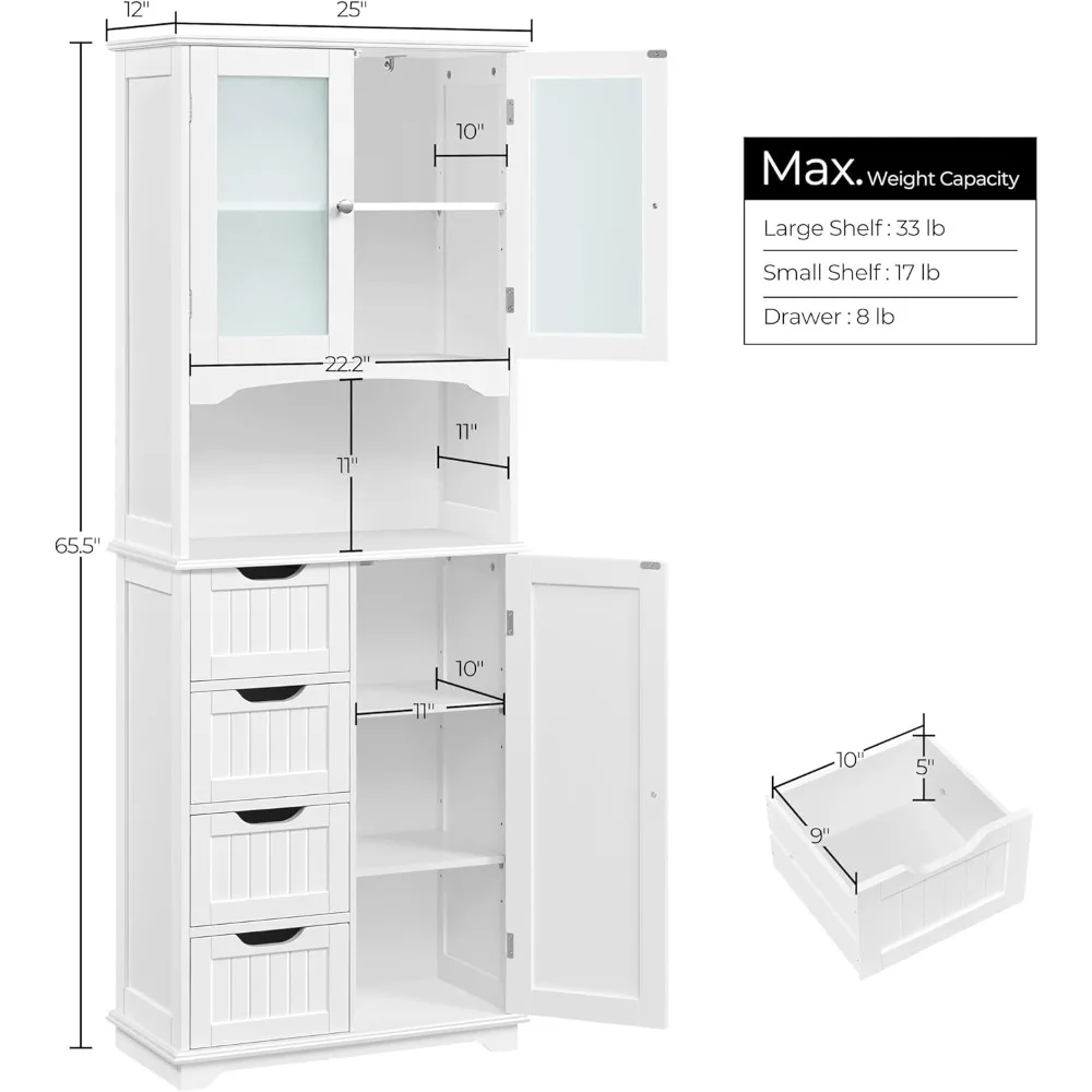 Tall Bathroom/Kitchen Cabinet- Storage Cabinet with 2 Glass Doors - Image 3