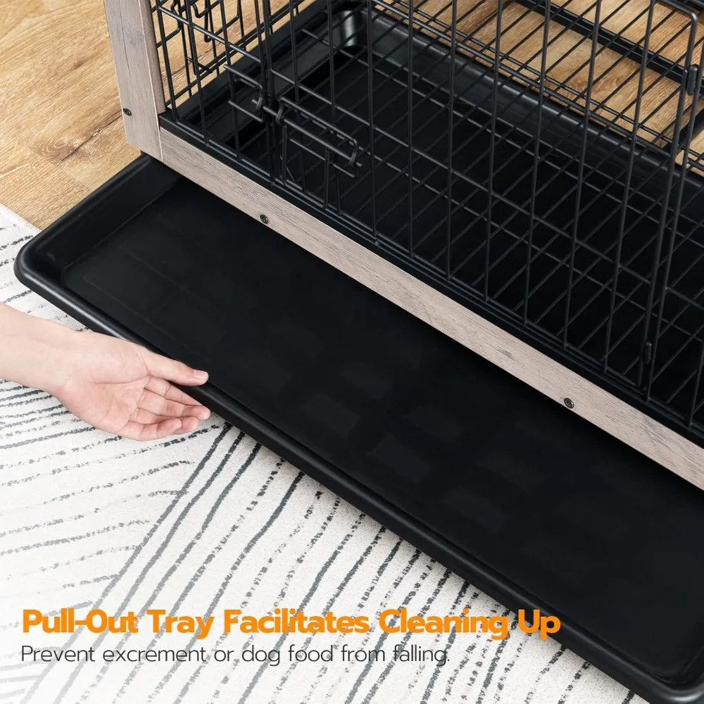 Dog Crate Furniture- 32.5" Medium Dog Indoor Kennel- Wooden Cage with Pull-Out Tray- Double Doors - Image 5