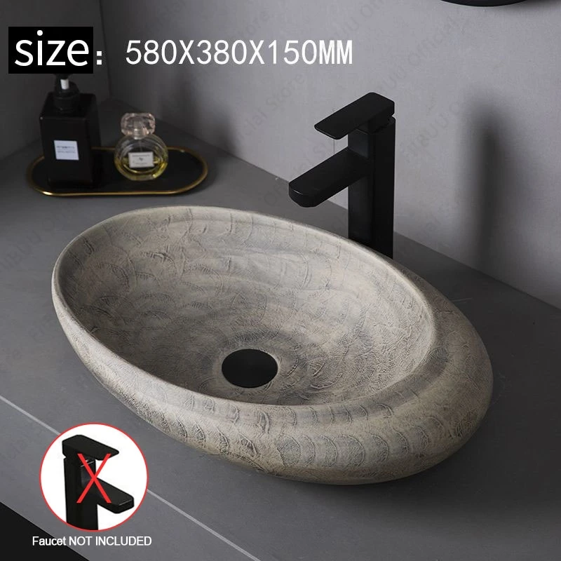 Ceramic Table Sink- Oval Above Counter Basin- Faucets Available- Many Shapes Available - Image 26
