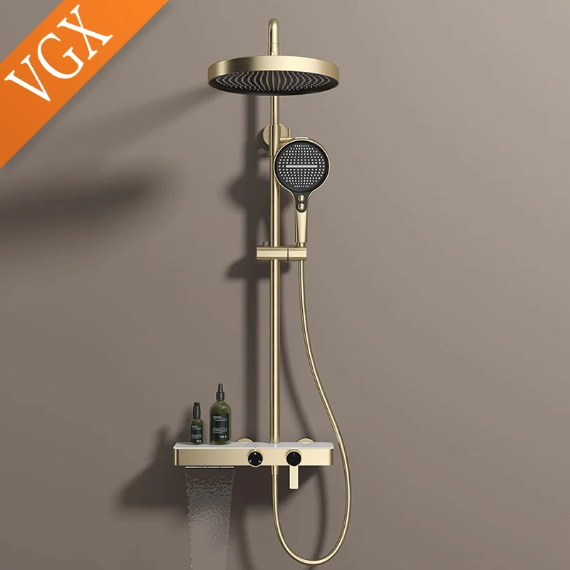 Gold/Grey Shower System Set- Bathroom Shower Faucet Set- 3-way Rainfall Shower- Hand-Held Shower - Image 4