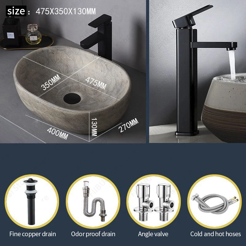 Ceramic Table Sink- Oval Above Counter Basin- Faucets Available- Many Shapes Available - Image 19
