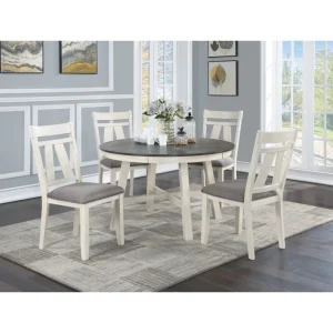 5-piece Dining Room Furniture Set- Dining Table and 4 Side Chairs- Grey Cushioned Seats