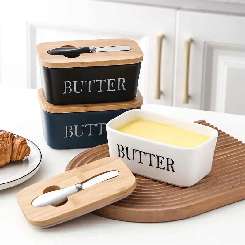 Butter Sealing Box- Ceramic Butter Plate with Lid and Knife - Image 2