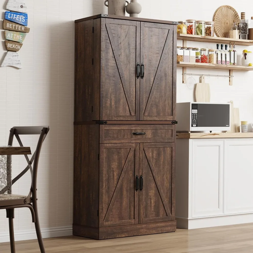 71"- Tall Kitchen Pantry/ Cabinet with 3 Drawers- Farmhouse Style with 6 Barn Door Shelves - Image 6
