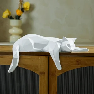 White/ Black Cat Statue - Geometric Modern Room Decor- Figurine Sculpture