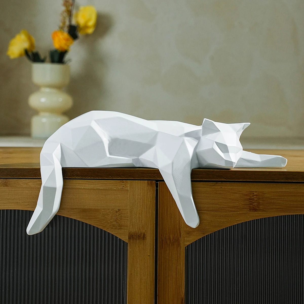 White/ Black Cat Statue - Geometric Modern Room Decor- Figurine Sculpture