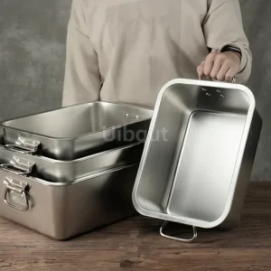 304 Stainless steel- Metal Pan with Handles- Baking Dish- BBQ- Serving Basin (some with lids)