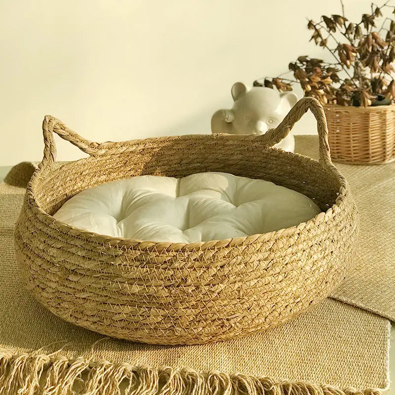 Rattan Woven Cat Basket/Bed with Cushion - Image 4