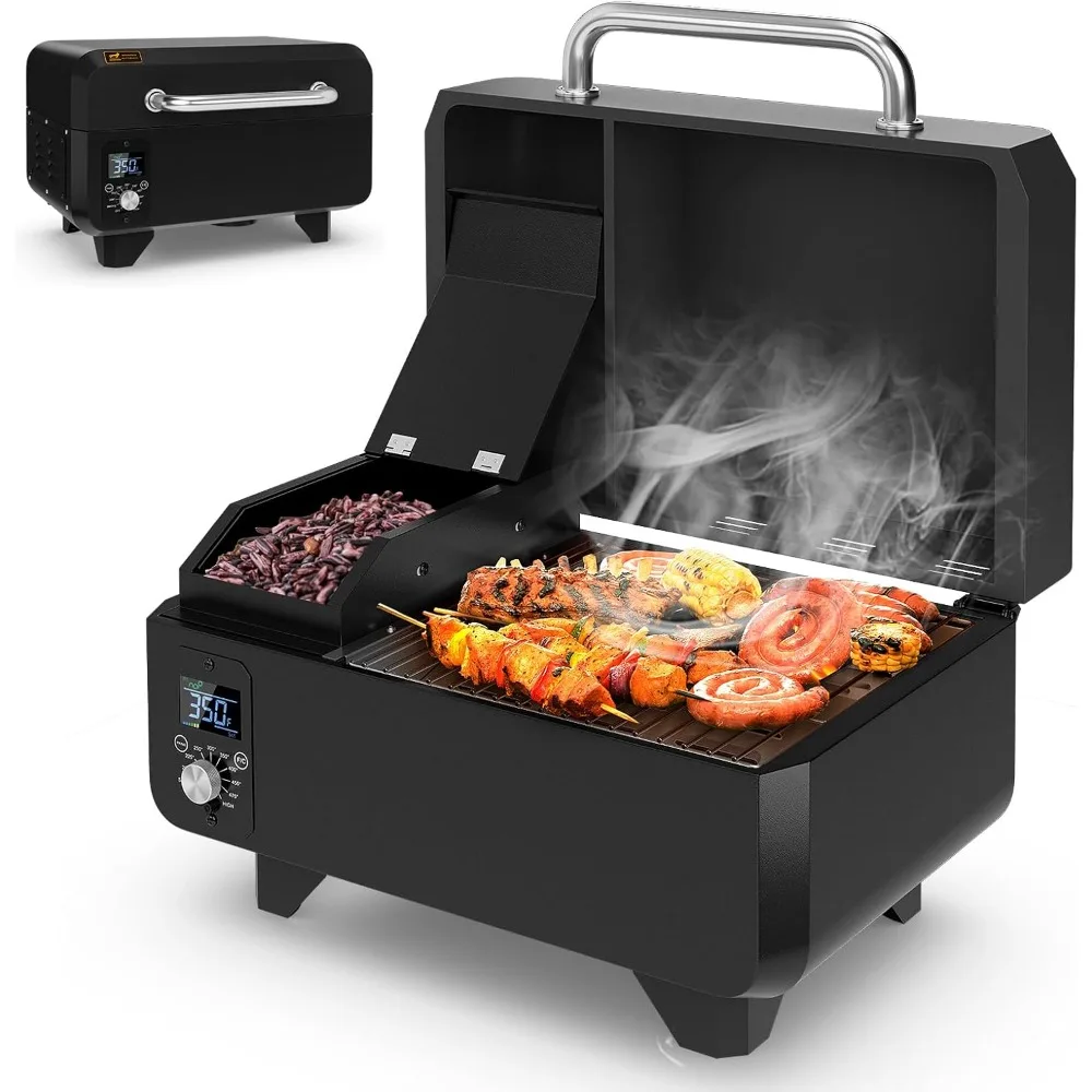 Pellet Grill and Smoker - Portable Tabletop Wood Pellet Smoker-Temperature Control-Removable Ash Pan- Grease Tray