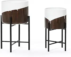 Indoor/Outdoor Planters- Set of 3 Floor Plant Pots with Stands- Decorative Metal Flower Pots - Image 10