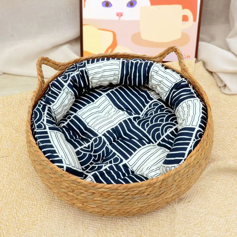 Rattan Woven Cat Basket/Bed with Cushion - Image 2
