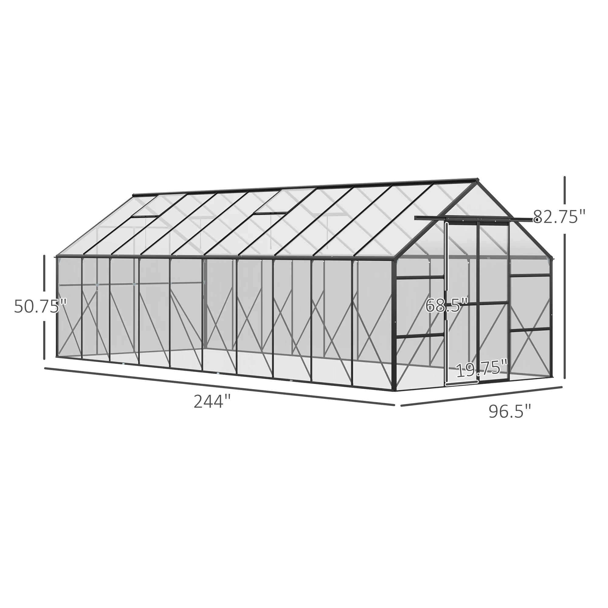 20' X 8' Polycarbonate Walk-In Garden Greenhouse Kit W/ Sliding Door - Image 3
