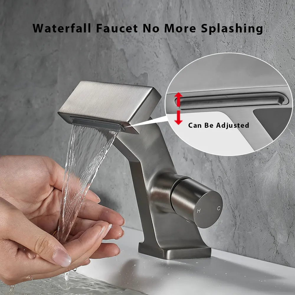Matte Gray Bathroom Sink Faucet- New Design Waterfall Basin Faucet (Many Colors Available) - Image 2