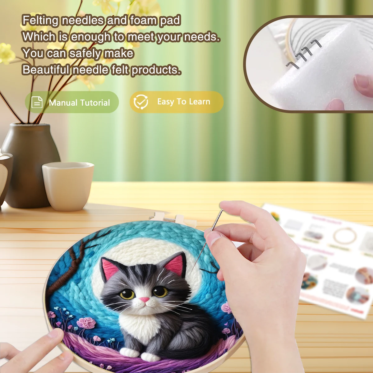 Wool Felting- Painting With Wool- Embroidery Kit- Cats! Cats! and More Cats! (Beginner Friendly) - Image 3