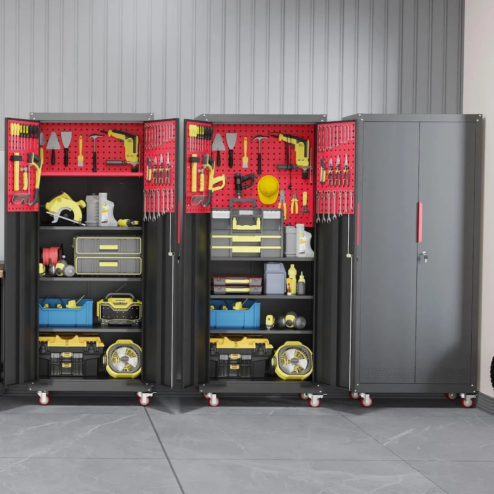 71" Metal Garage Storage Cabinet- Wheels- 5 Adjustable Shelves- Lockable - Image 2