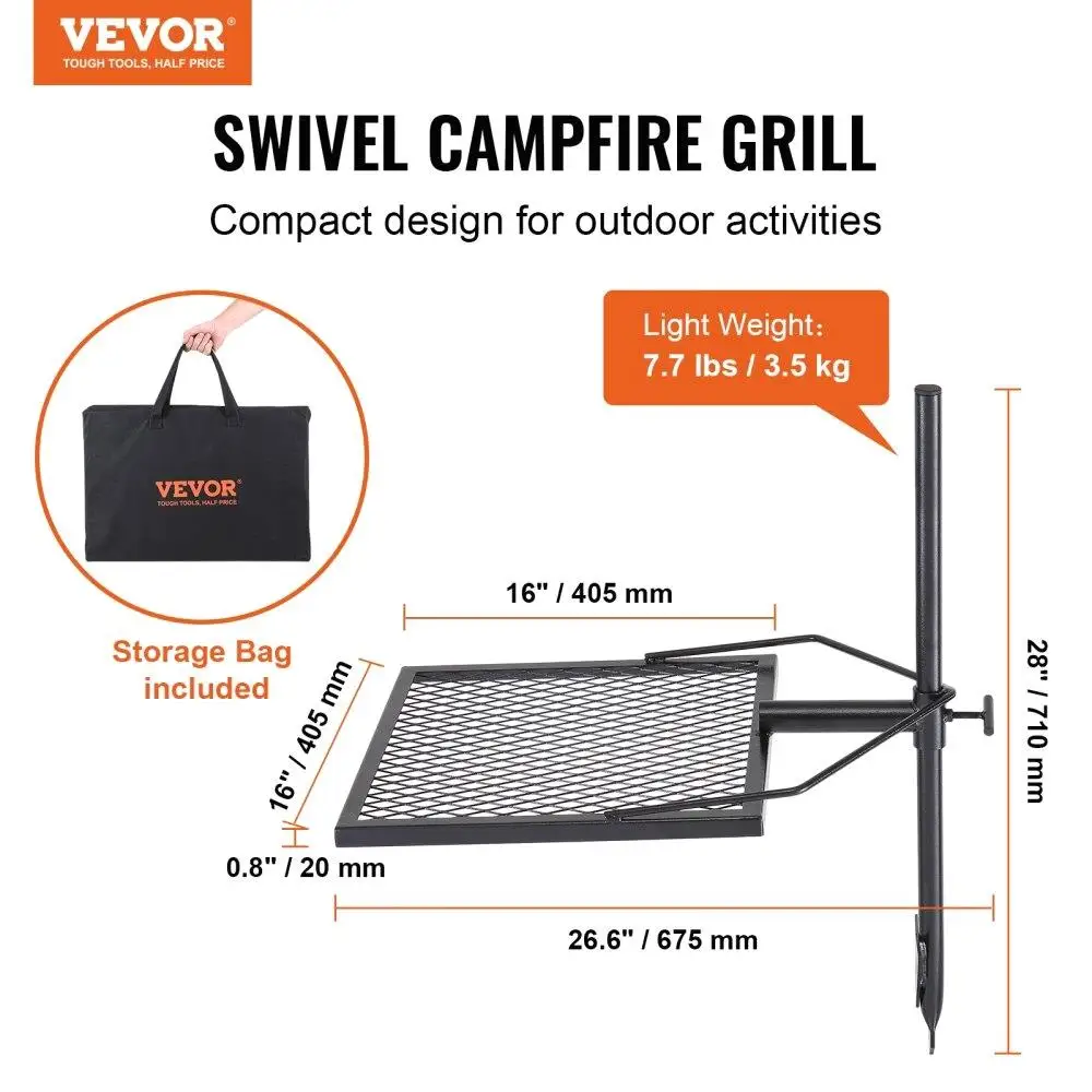 Swivel Campfire Grill- Fire Pit Grate-Heavy-Duty Steel Adjustable 360° Portable Outdoor BBQ Cooking Rack - Image 6