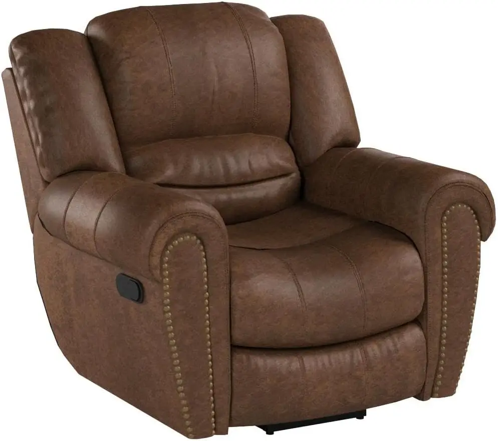 Leather Recliner Chair- Classic and Traditional- Manual Recliner Chair with Comfortable Arms and Back- Nut Brown - Image 5