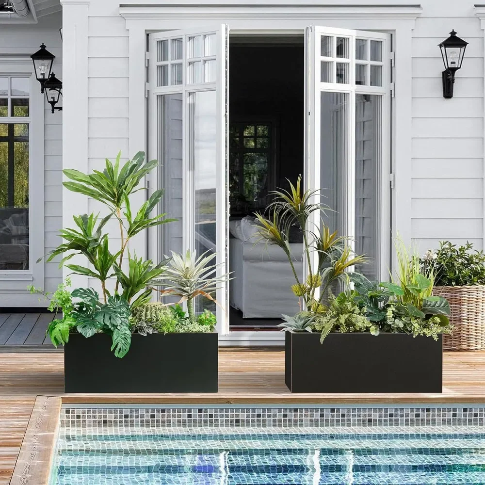 Metallic, Heavy, Long and Large Outdoor/Indoor Planter- Rectangular Trough Planter Box- 38” L x 15” W x 15” H- 40 Pounds - Image 3