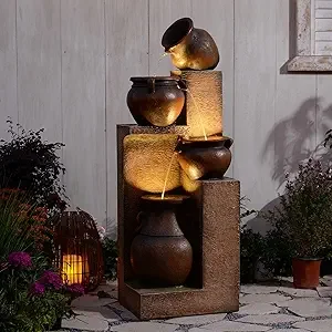 53" H Large Outdoor Water Fountain- 4 Cascading Waterfalls with Warm Lights - Image 9