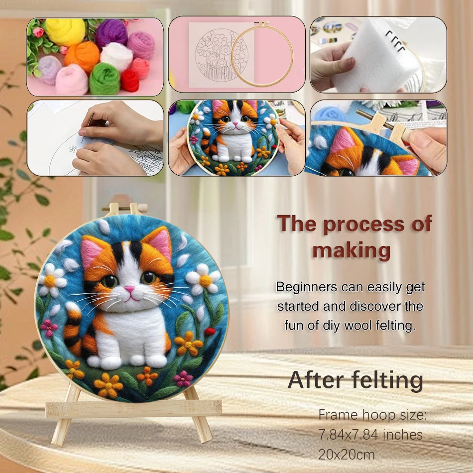 Wool Felting- Painting With Wool- Embroidery Kit- Cats! Cats! and More Cats! (Beginner Friendly) - Image 2