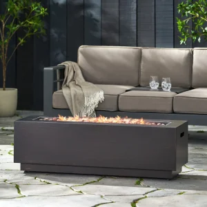 40" Outdoor 50,000 BTU Rectangular Iron Propane Fire Pit Table-Dark Grey (Tank Cover not Included)