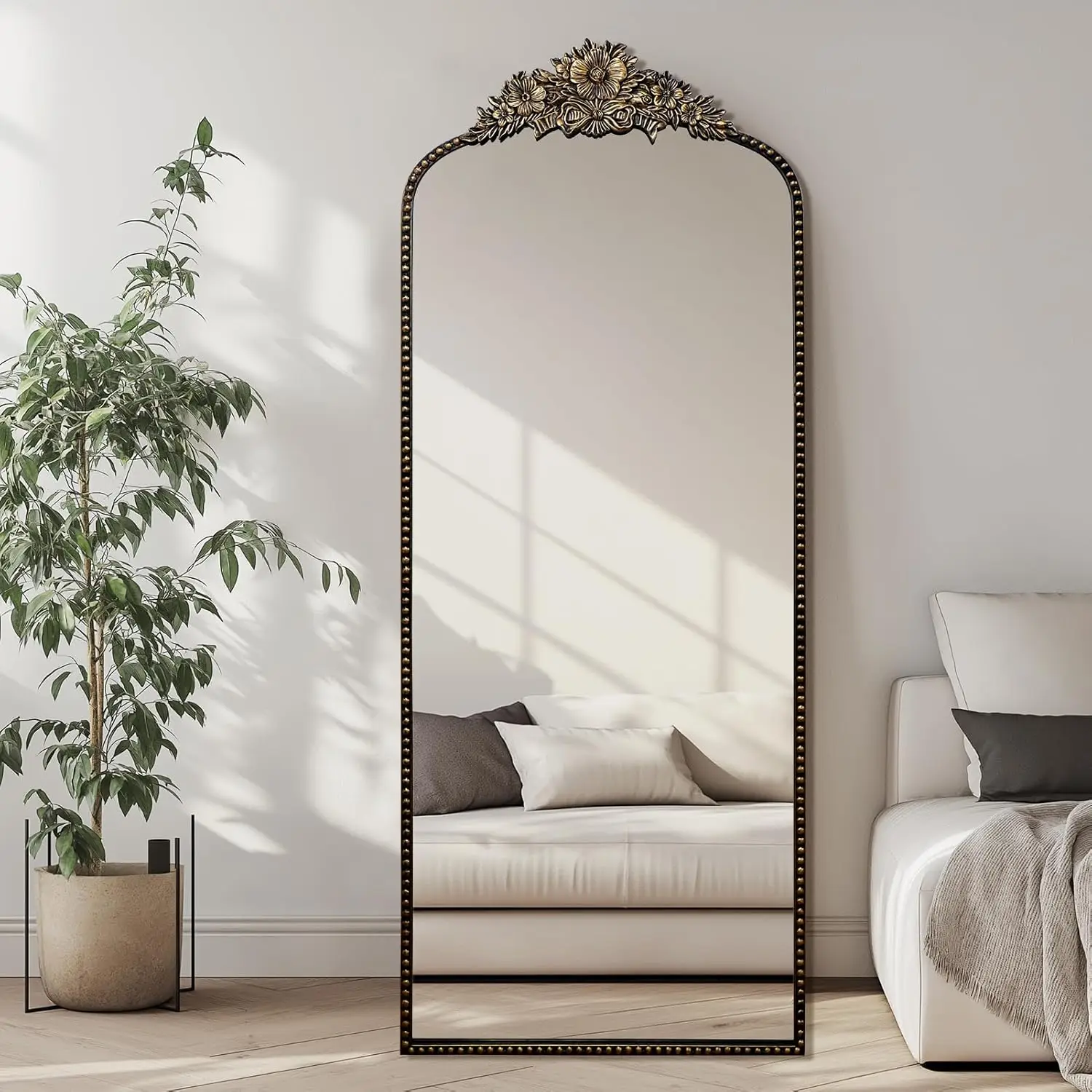Full-Length Mirror- 75x30 inches- Baroque-Style Mirror- Antique Metal Frame- Wall Mirror - Image 7