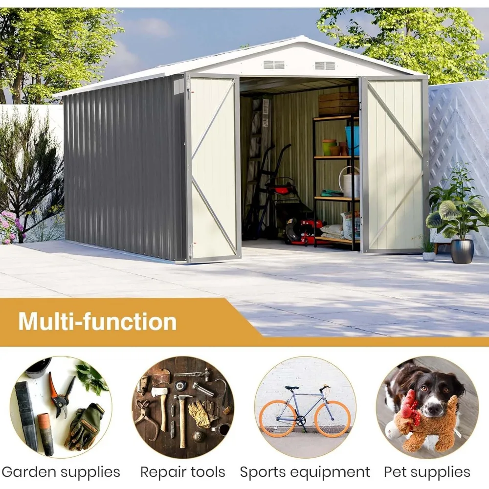 12 x 8 FT Outdoor Storage Shed- Steel Shed- Lockable Doors - Image 5