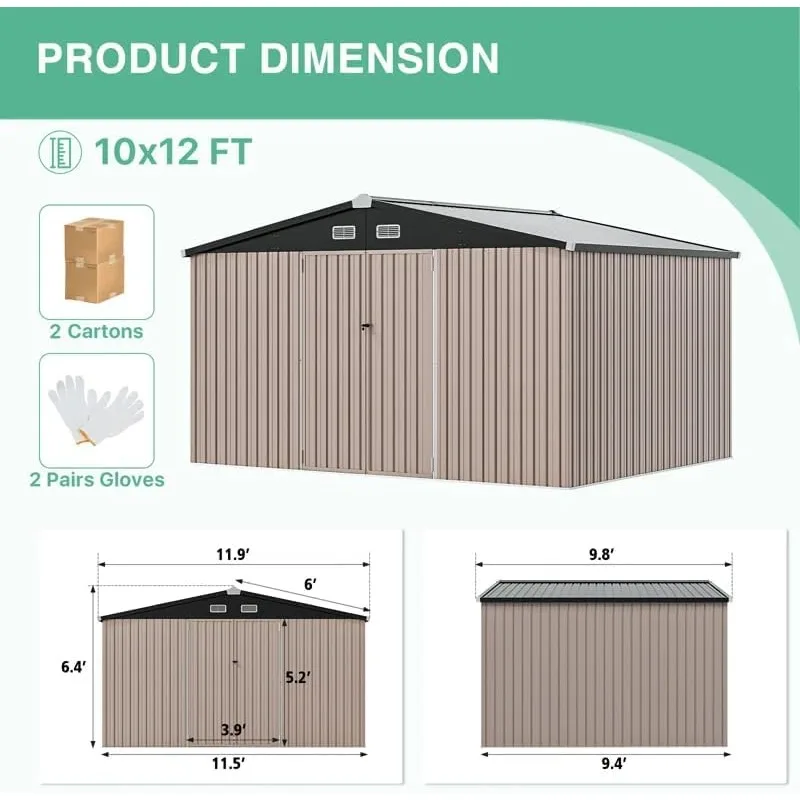 10X12 FT Outdoor Storage Shed- Durable Metal Outside Storage for Garden, Patio and Backyard- Waterproof Shelter for Tools - Image 3