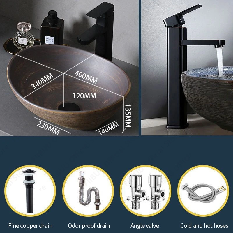 Brown Ceramic Sink- Above Counter Pedestal Washing Basin- Different Configurations and Sizes Available - Image 22