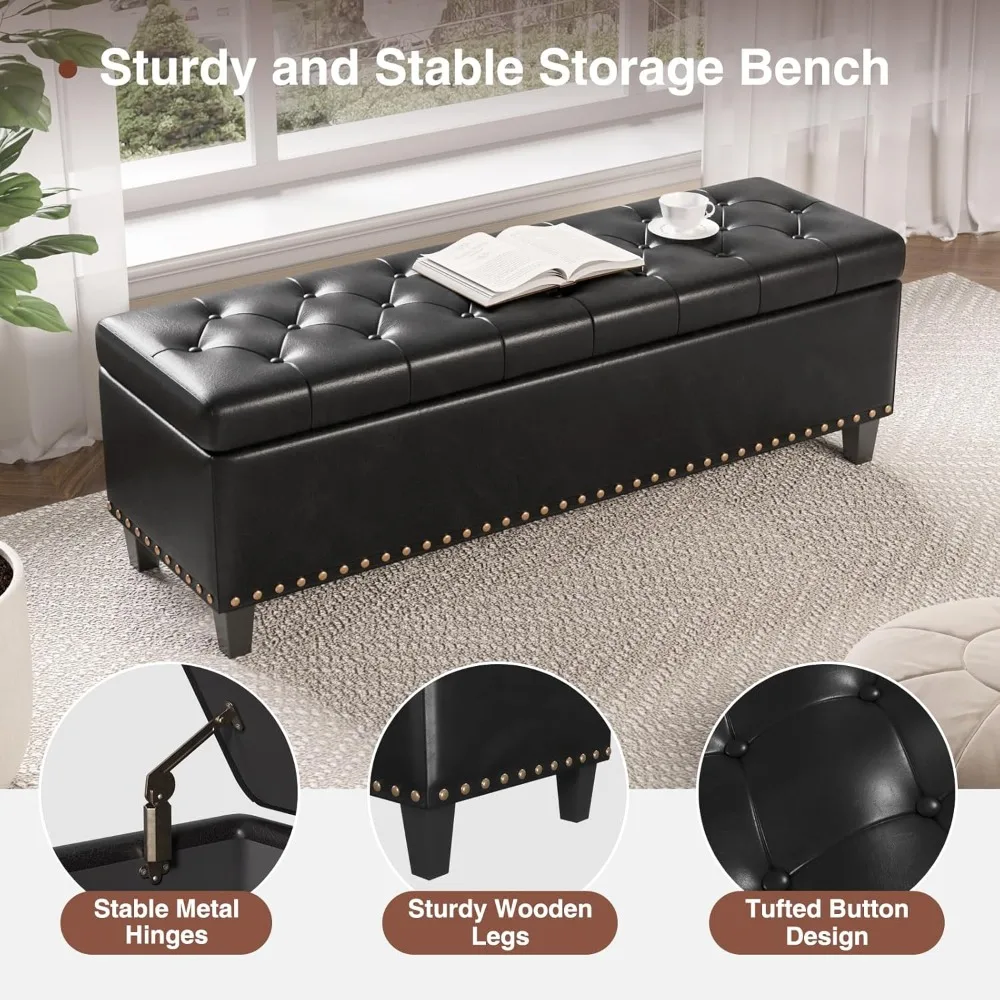 Storage Bench- 51-Inch King Storage Ottoman- 30 Gallons- Tufted Upholstery- Multiple Colors - Image 7