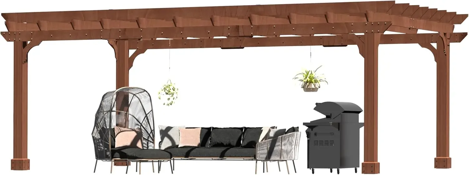 12 x 16 FT Wooden Pergola- Cedar Wood Gazebo with Flat Roof- Stakes Included - Image 6