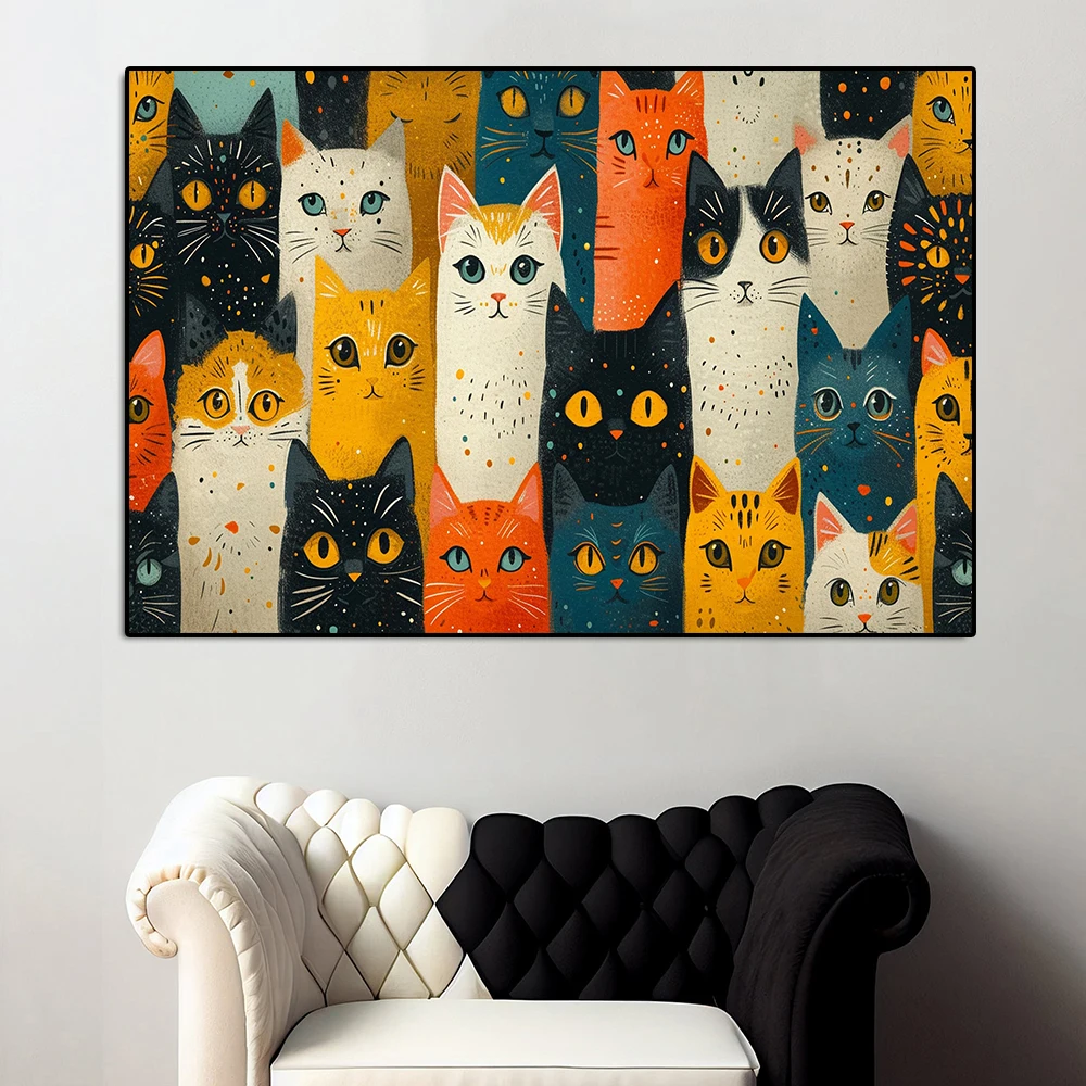 Abstract Cute Cat Portrait- Canvas Painting- Colorful Cat Print