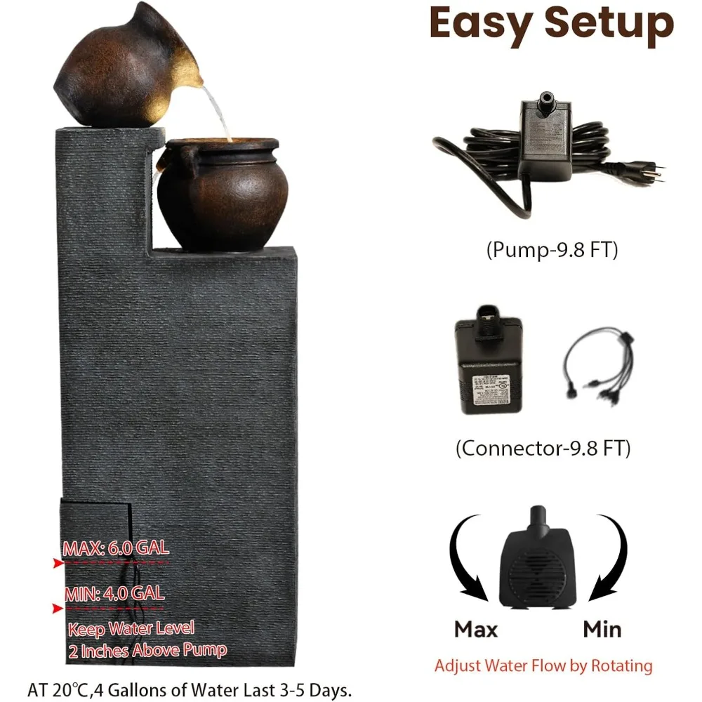 53" H Large Outdoor Water Fountain- 4 Cascading Waterfalls with Warm Lights - Image 5