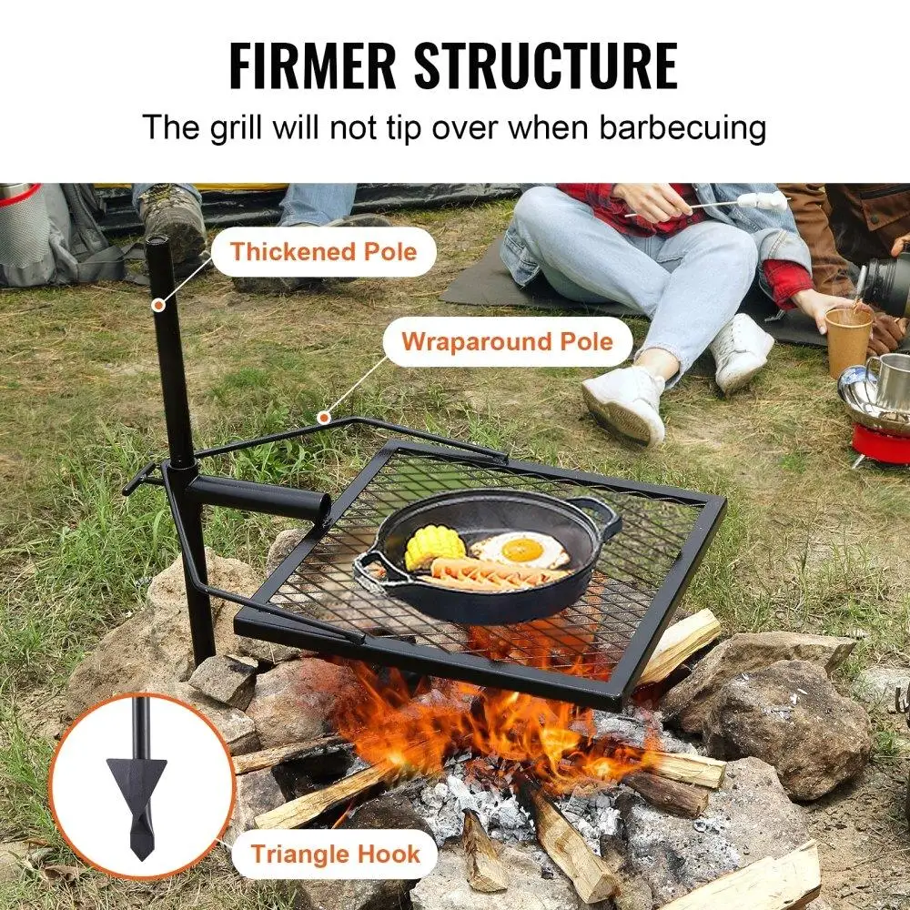 Swivel Campfire Grill- Fire Pit Grate-Heavy-Duty Steel Adjustable 360° Portable Outdoor BBQ Cooking Rack - Image 3