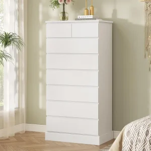 Tall White or Black Dresser- 59.6'' High- 8-Drawer Dresser