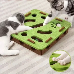 Cat Puzzle/ Maze- Felt Box With Bell, Ball- Interactive Toy for Cats