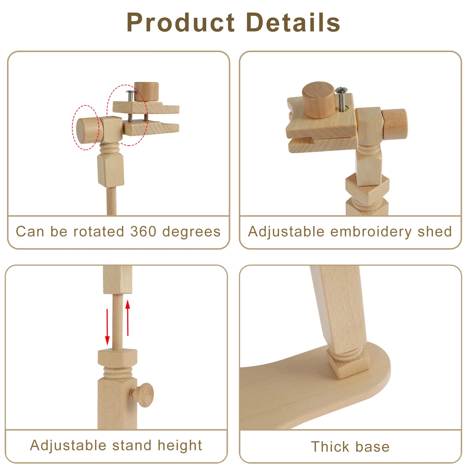 Wooden Embroidery Stand- Hands-Free Cross Stitch Stand- 360° Rotating Embroidery Hoop Holder - Image 3