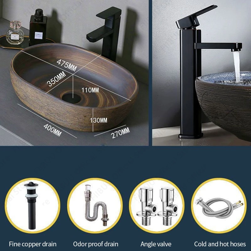 Brown Ceramic Sink- Above Counter Pedestal Washing Basin- Different Configurations and Sizes Available - Image 12
