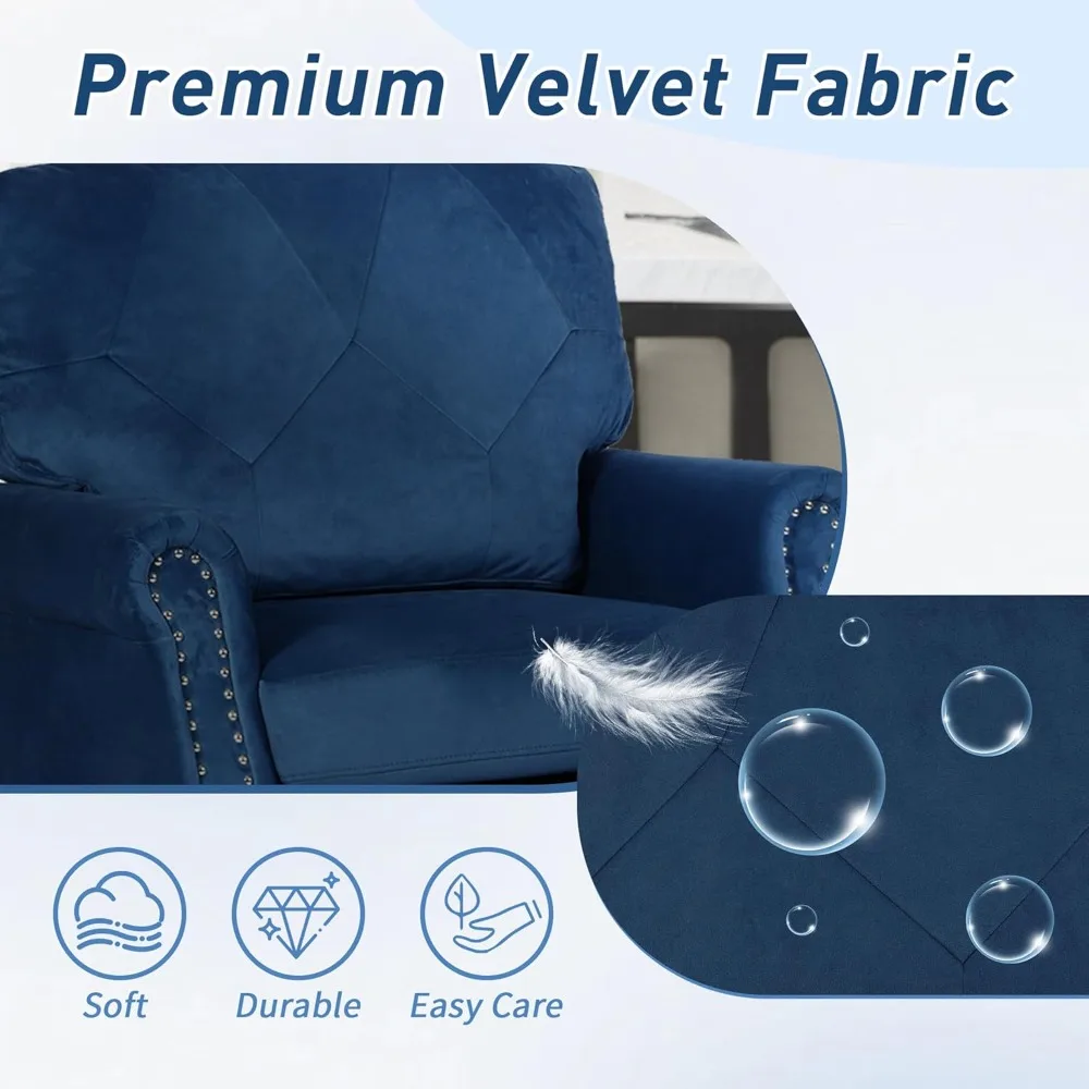 Blue Accent Chairs for Living Room- Set of 2- Upholstered Armchairs- Comfy Velvet Chairs w/Wood Legs & Nailhead Trim - Image 4