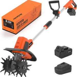 20V Cordless Tiller/ Cultivator- 9-Inch Electric Garden Tiller- 48 Steel Tines- 360 RPM- Battery-Powered Rototiller