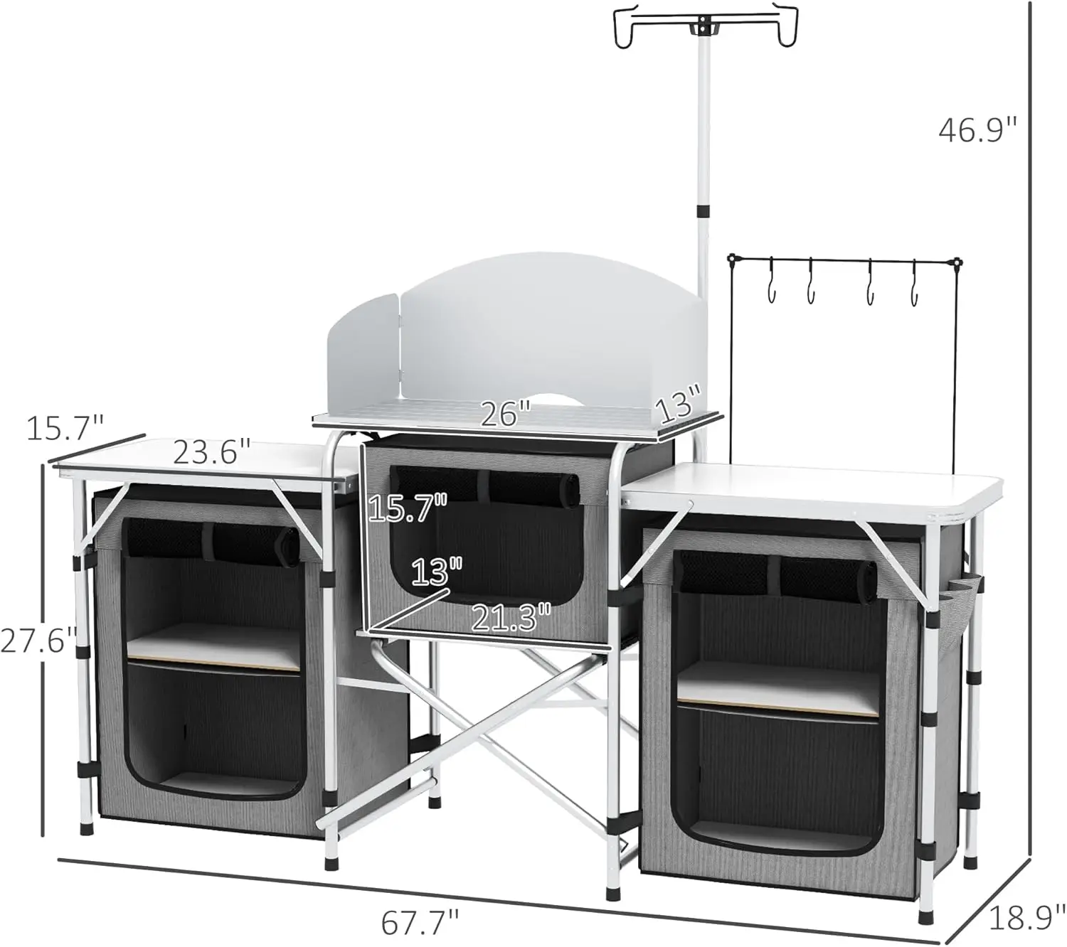 Camping/BBQ Table- Folding Cook Station with 3 Fabric Cupboards, and Carrying Bag - Image 3