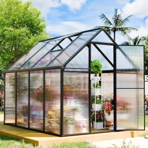 Polycarbonate Greenhouse Kit- 8 x 6 x 6 FT- Heavy-Duty Greenhouse with Transparent Panels, Windows, Door