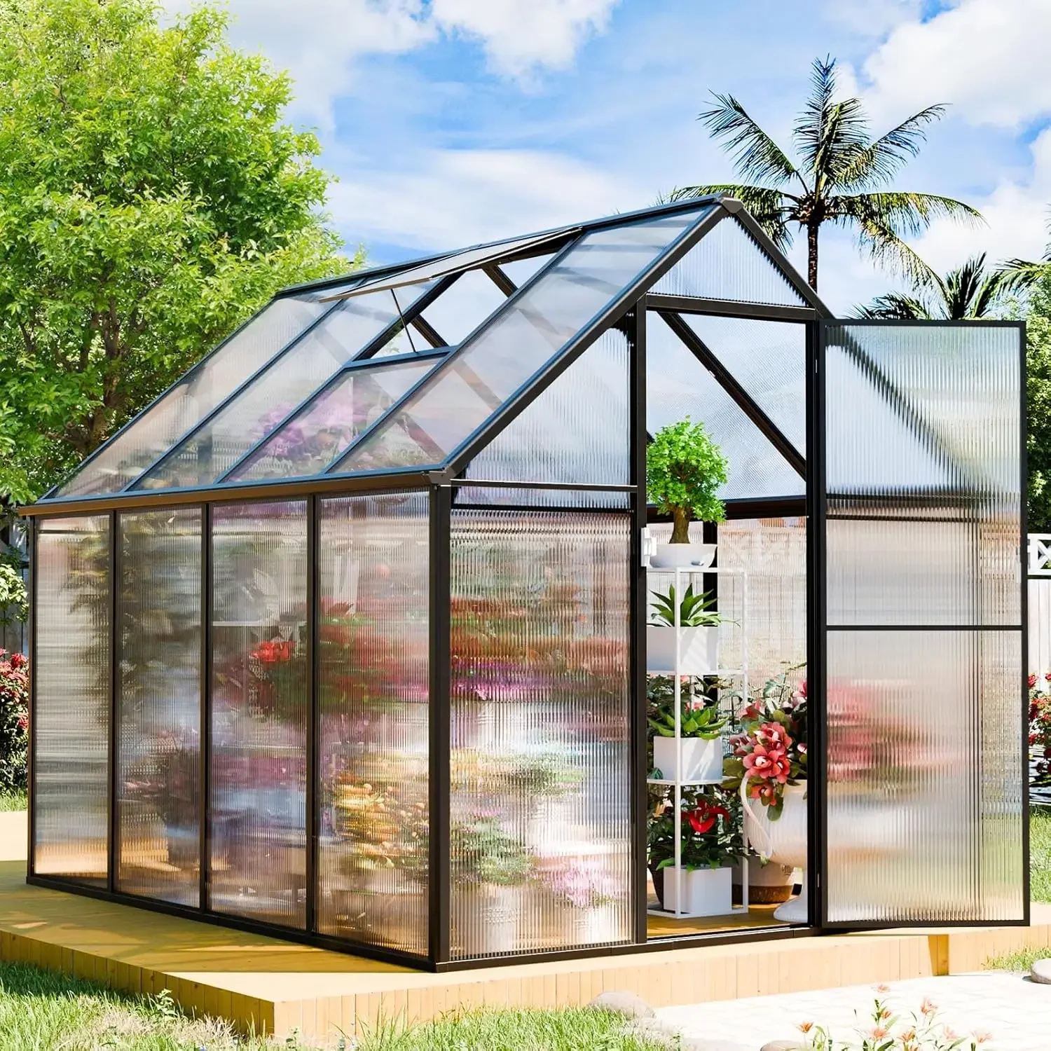 Polycarbonate Greenhouse Kit- 8 x 6 x 6 FT- Heavy-Duty Greenhouse with Transparent Panels, Windows, Door